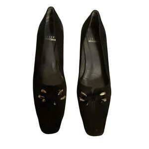 Vintage Stuart Weitzman Velvet Black Closed Toe Perforated Shoes Size 6 1/2